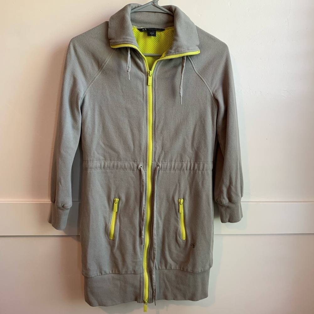 Armani Exchange Gray and Neon Yellow Long Jacket